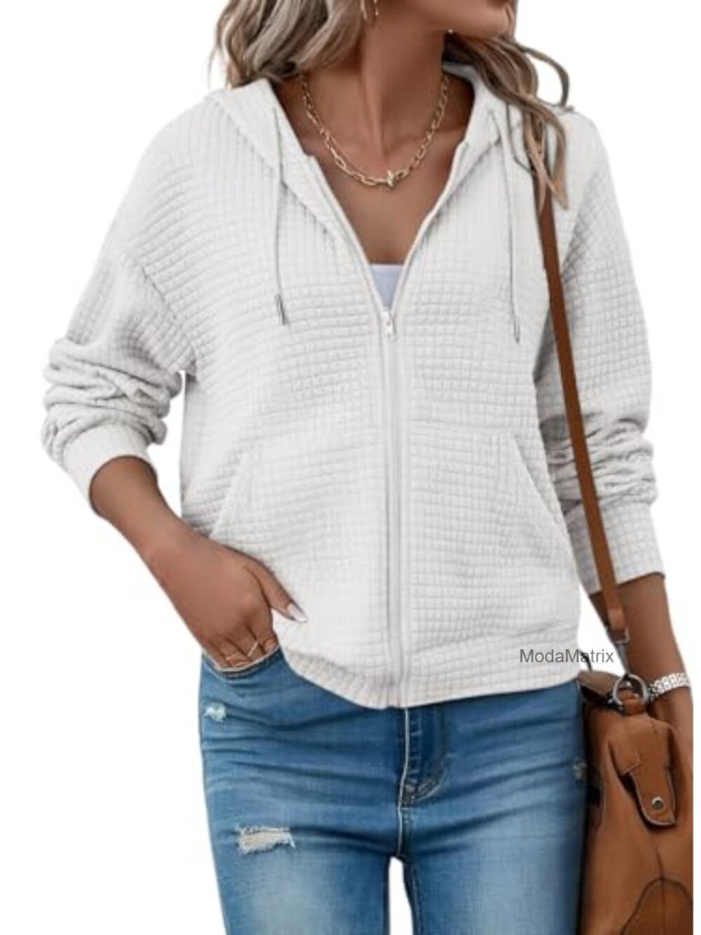 Women's Zip Up Hoodie Oversized Waffle Knit Sweatshirt Fall Fashion